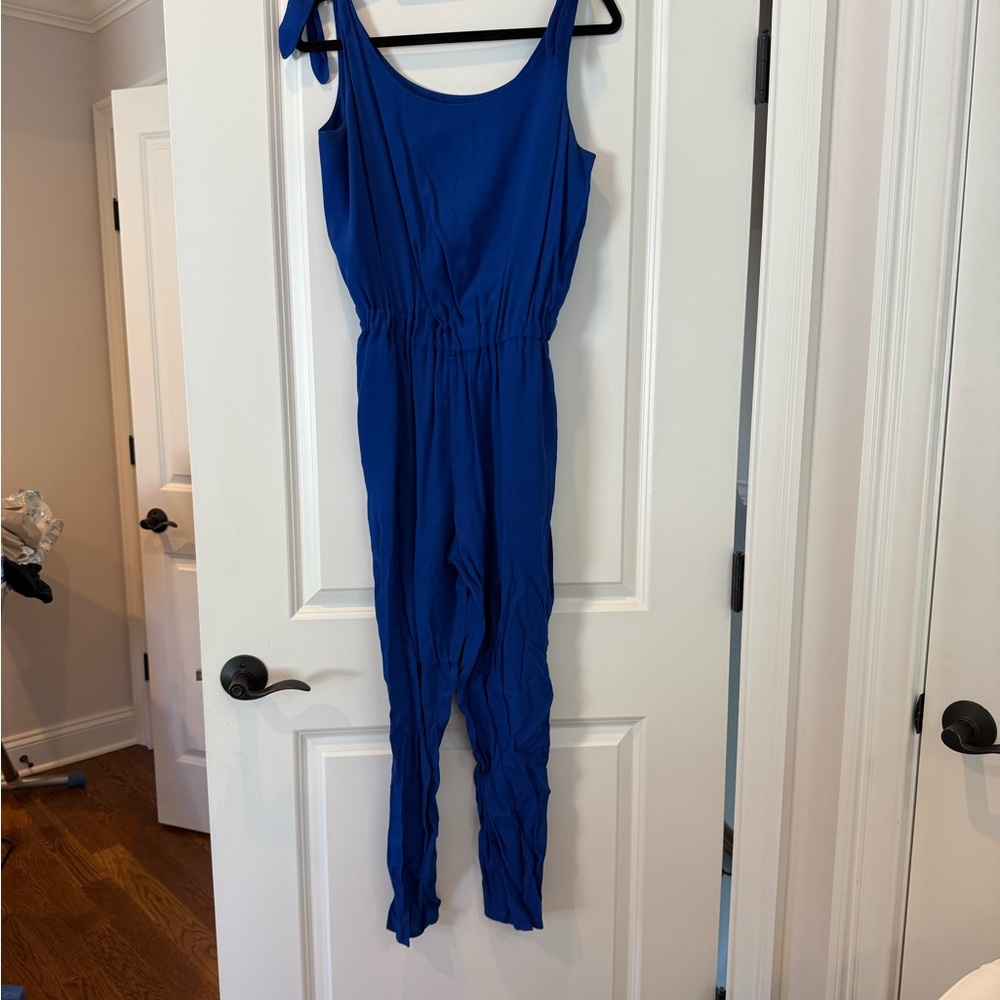 Madewell Blue Sleeveless Jumpsuit With Shoulder Tie